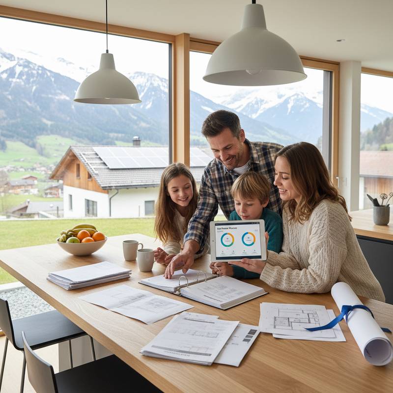 Familie plant Solaranlage